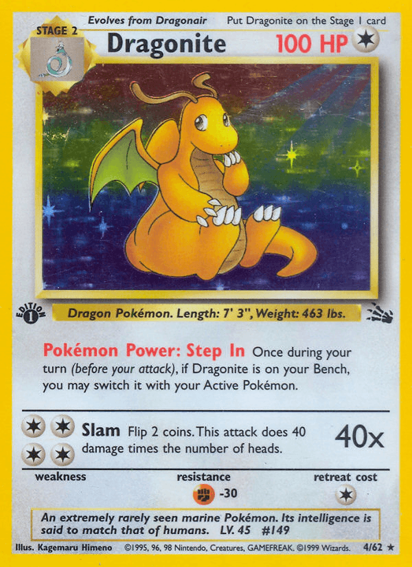 Dragonite 4/62 Fossil English Pokémon card