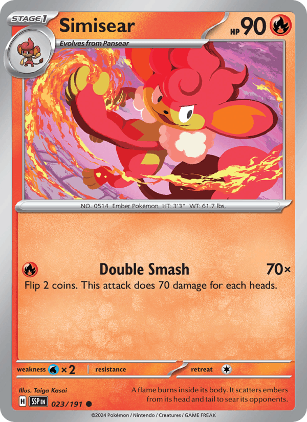 Simisear 23/191 Surging Sparks English Pokémon card