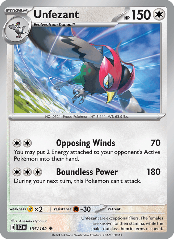 Unfezant 135/162 Temporal Forces English Pokémon card