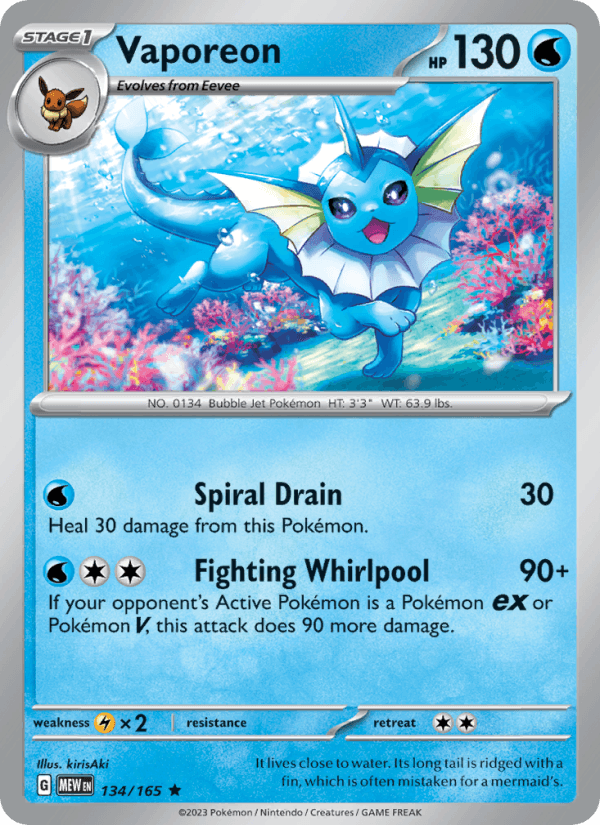 Vaporeon 134/165 151 English Pokémon card