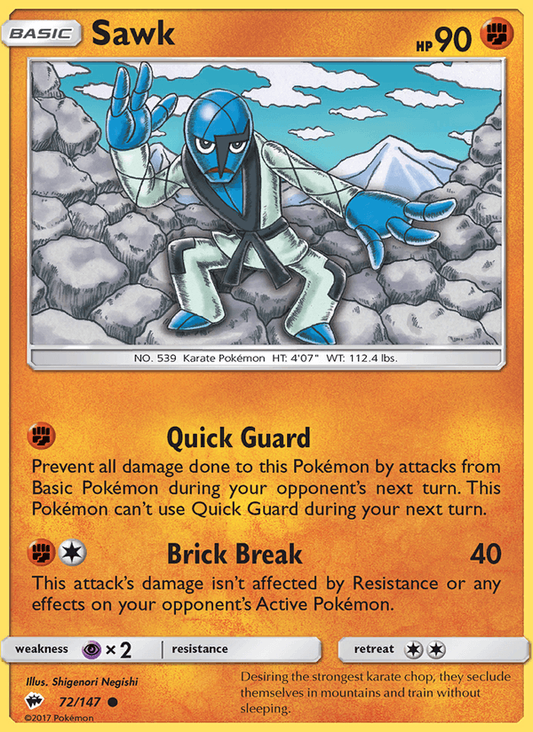 Sawk 72/147 Burning Shadows English Pokémon card
