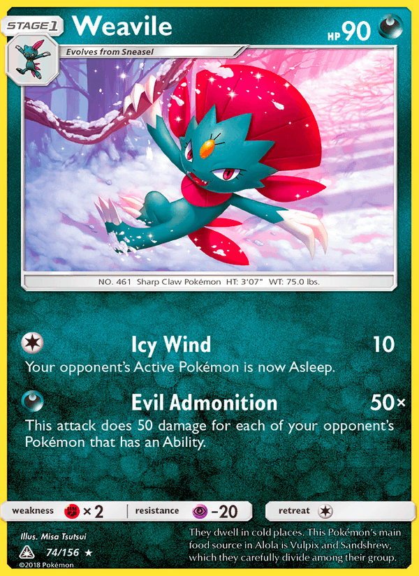 Weavile 74/156 Ultra Prism English Pokémon card