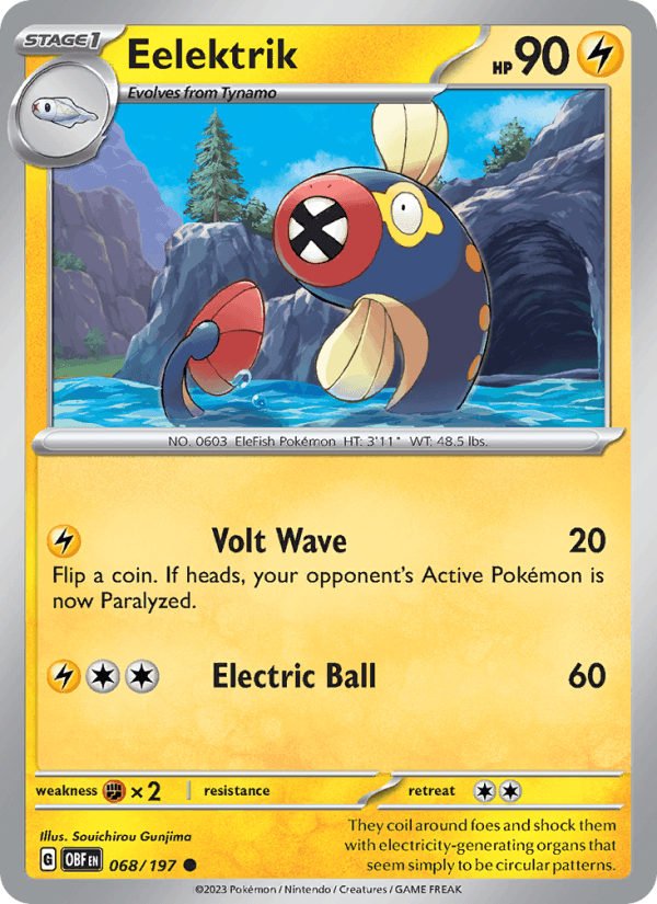 Eelektrik 68/197 Obsidian Flames English Pokémon card