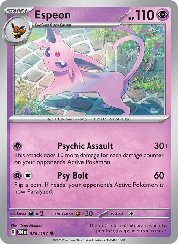 Espeon 86/197 Obsidian Flames English Pokémon card