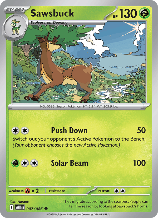 Sawsbuck 7/86 White Flare English Pokémon card