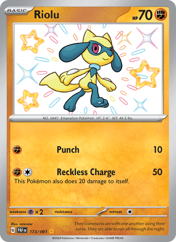 Riolu 173/91 Paldean Fates English Pokémon card