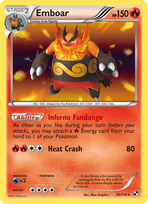 Emboar 20/114 Black & White English Pokémon card