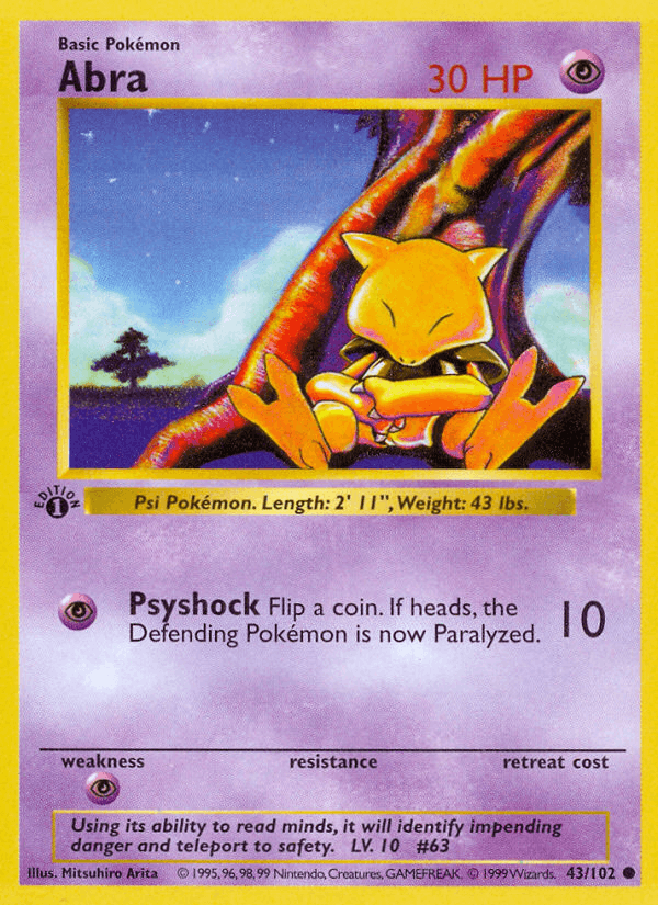 Abra 43/102 Base Set English Pokémon card