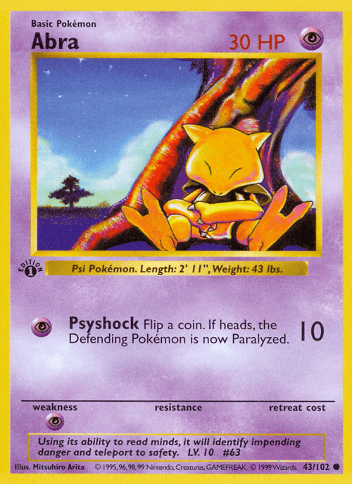 Abra 43/102 Base Set English Pokémon card