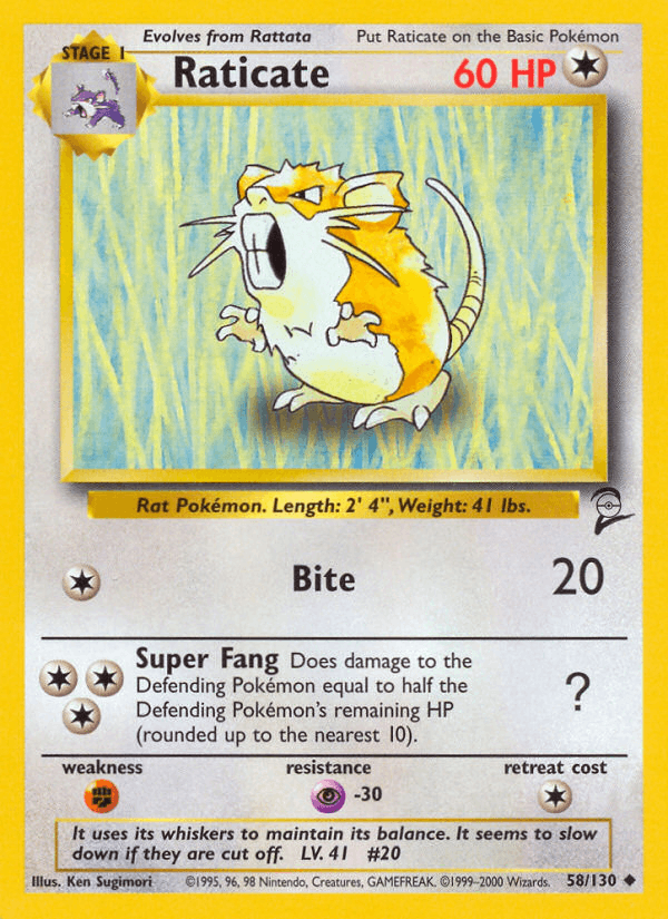 Raticate 58/130 Base Set 2 English Pokémon card