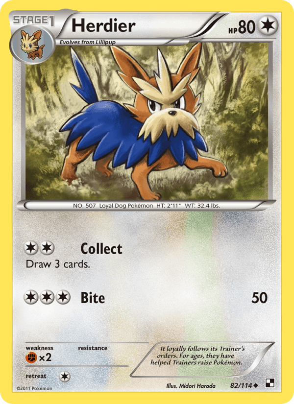 Herdier 82/114 Black & White English Pokémon card