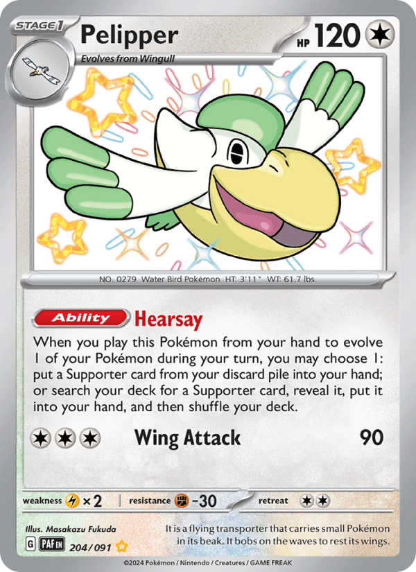 Pelipper 204/91 Paldean Fates English Pokémon card
