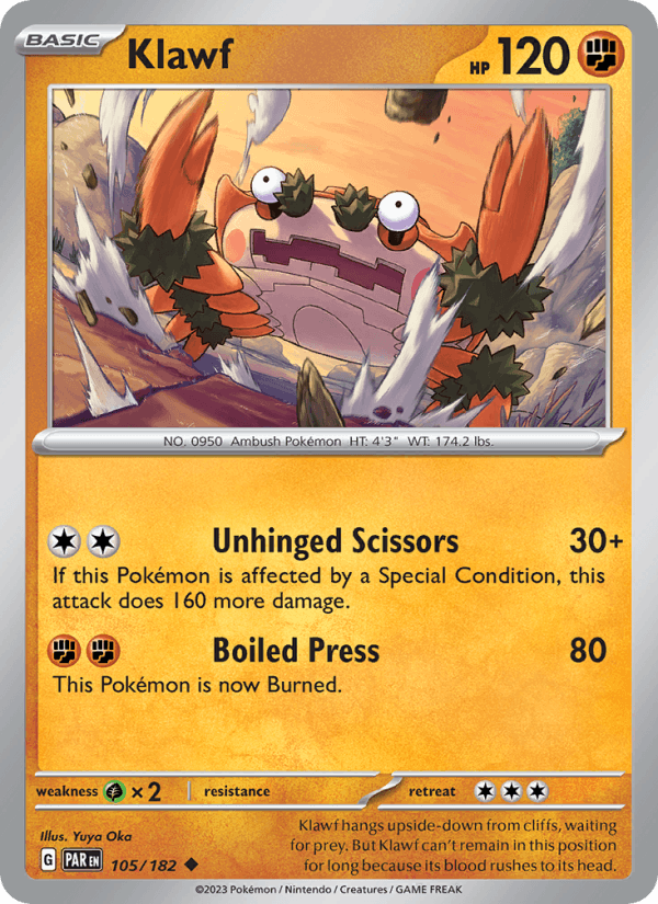 Klawf 105/182 Paradox Rift English Pokémon card