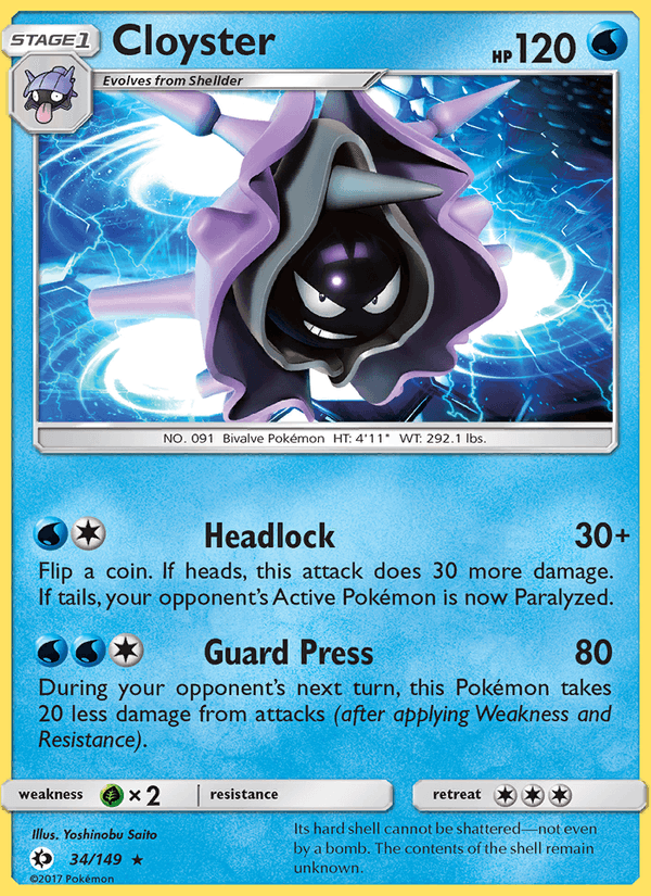 Cloyster 34/149 Sun & Moon Base Set English Pokémon card