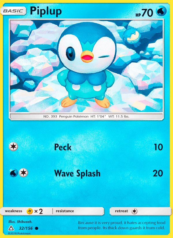 Piplup 32/156 Ultra Prism English Pokémon card