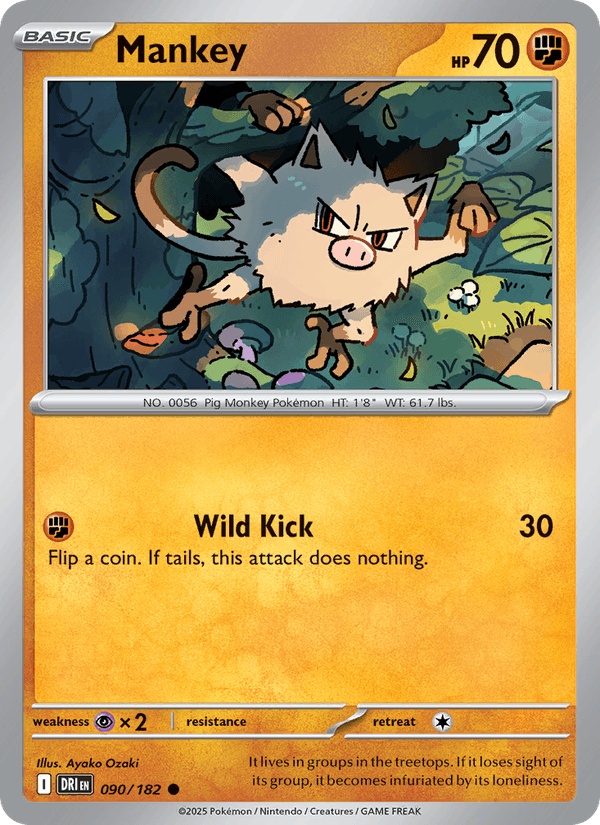 Mankey 90/182 Destined Rivals English Pokémon card