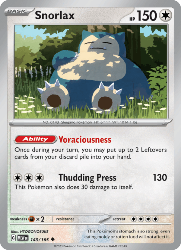 Snorlax 143/165 151 English Pokémon card