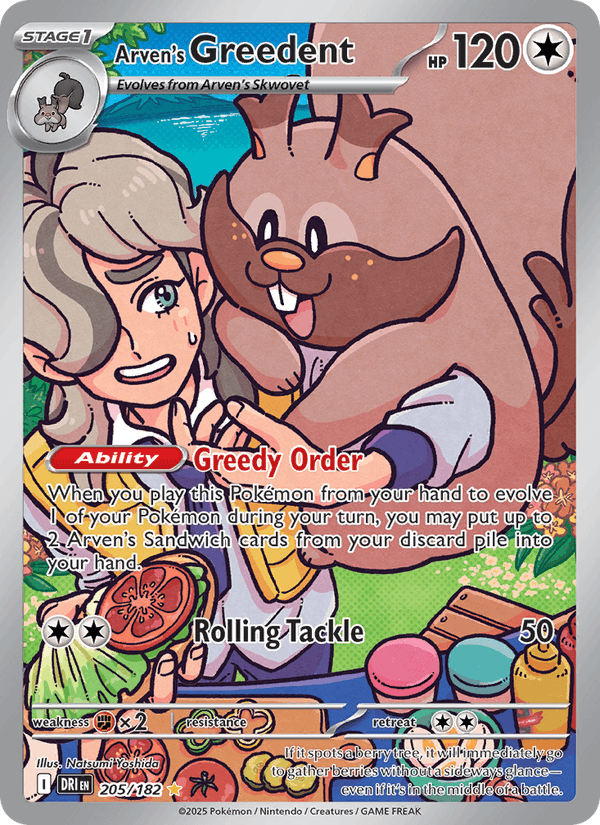 Arven's Greedent 205/182 Destined Rivals English Pokémon card