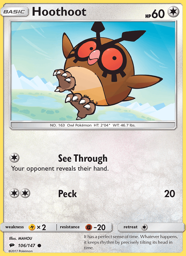 Hoothoot 106/147 Burning Shadows English Pokémon card