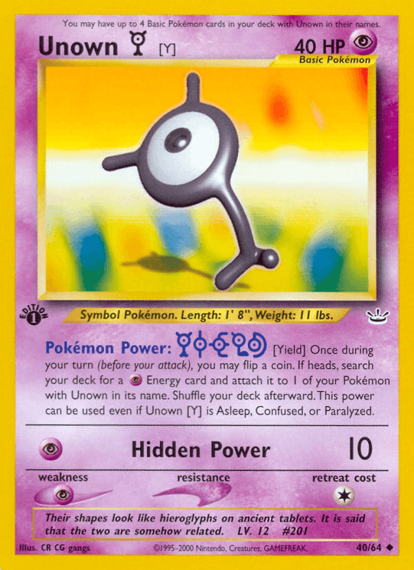 Unown [Y] 40 Neo Revelation English Pokemon card