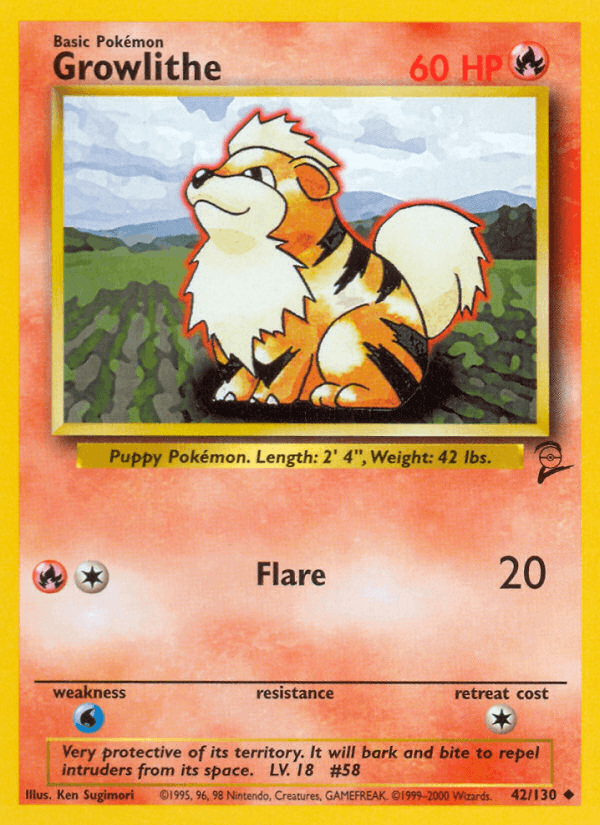 Growlithe 42/130 Base Set 2 English Pokémon card