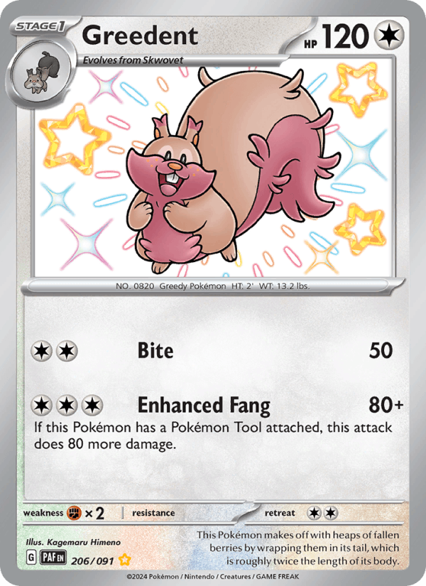 Greedent 206/91 Paldean Fates English Pokémon card