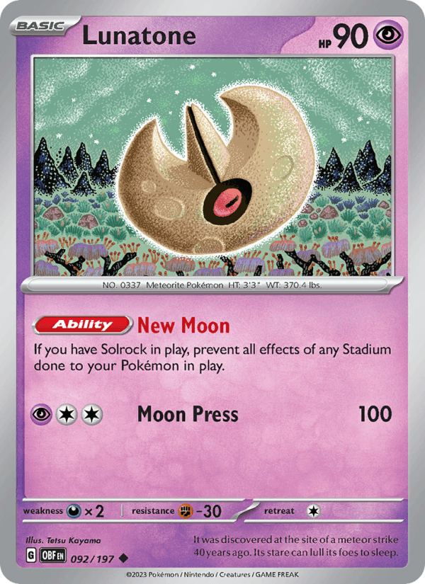 Lunatone 92/197 Obsidian Flames English Pokémon card