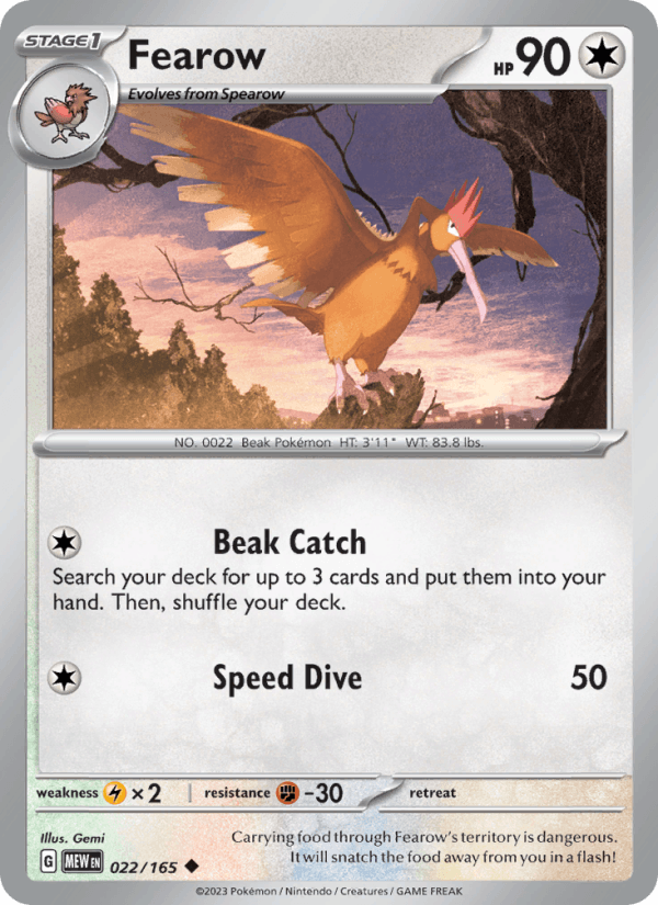 Fearow 22/165 151 English Pokémon card