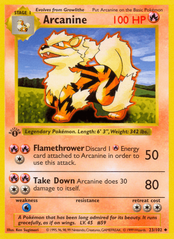 Arcanine 23/102 Base Set English Pokémon card