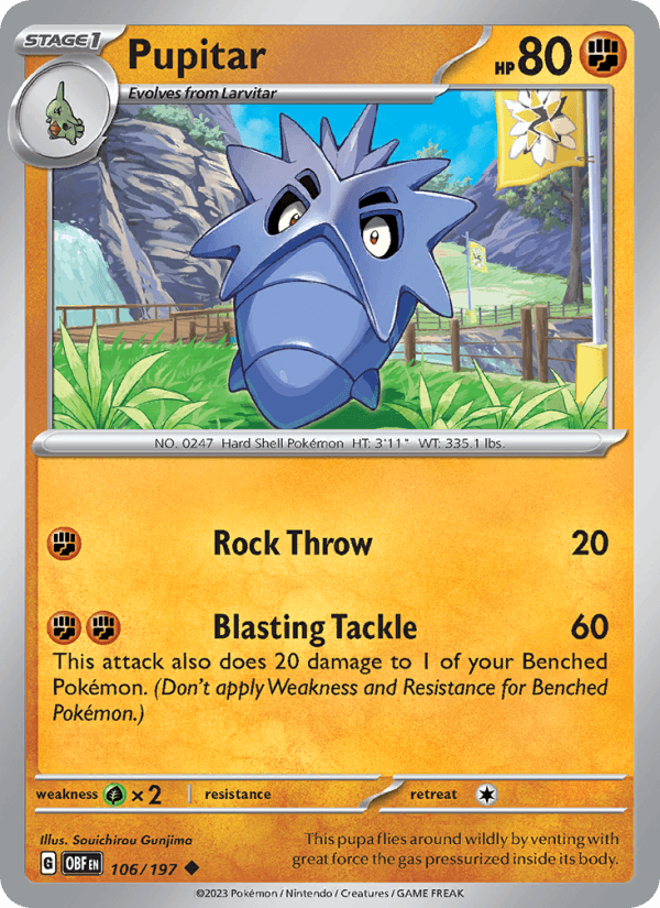 Pupitar 106/197 Obsidian Flames English Pokémon card