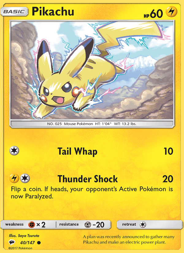 Pikachu 40/147 Burning Shadows English Pokémon card