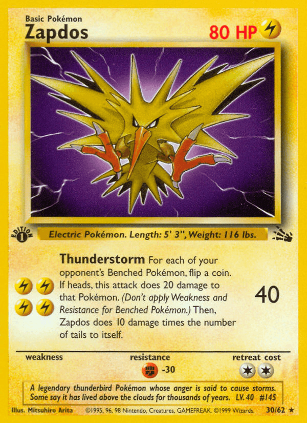 Zapdos 30/62 Fossil English Pokémon card