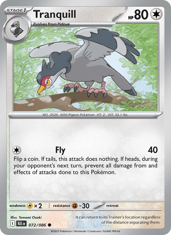 Tranquill 72/86 Black Bolt English Pokémon card