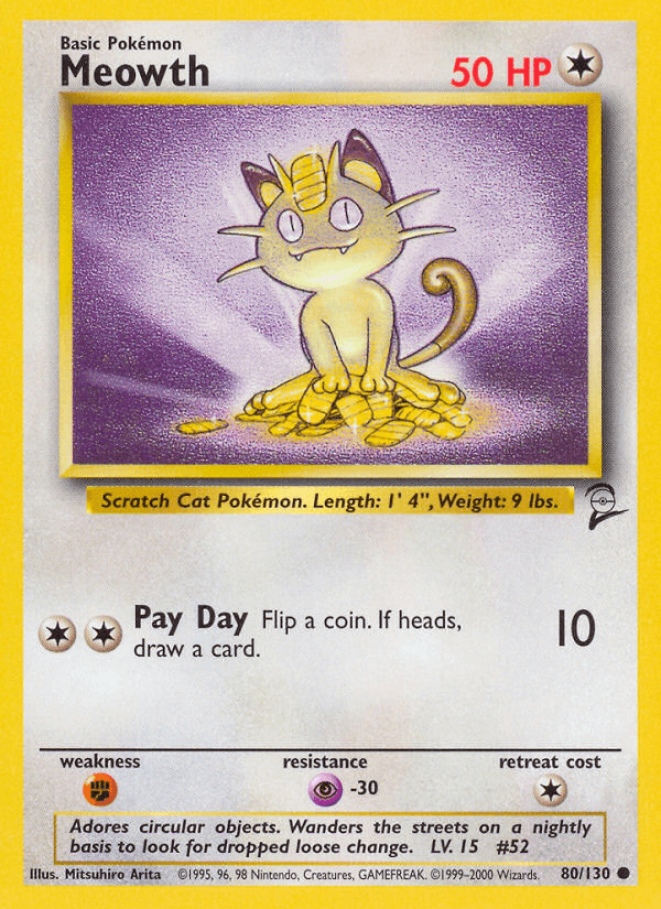 Meowth 80/130 Base Set 2 English Pokémon card