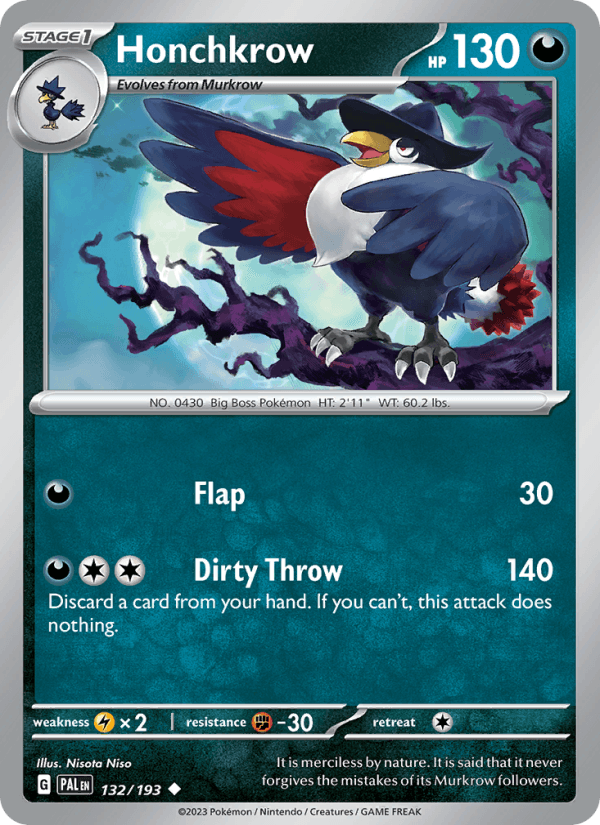 Honchkrow 132/193 Paldea Evolved English Pokémon card