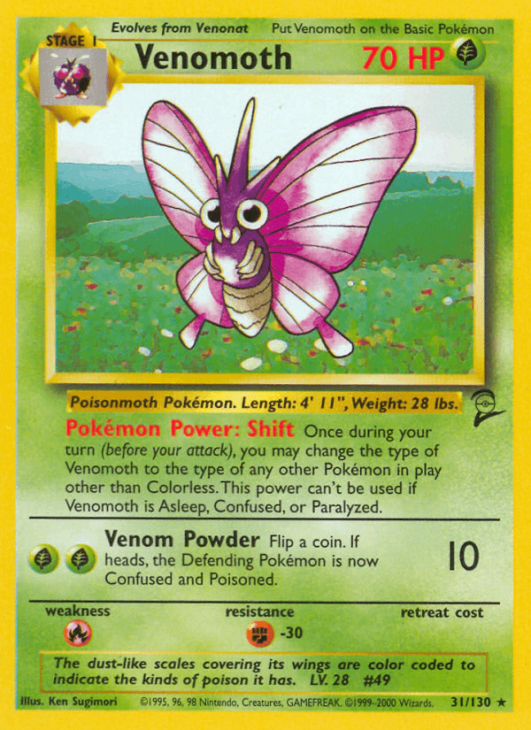 Venomoth 31/130 Base Set 2 English Pokémon card