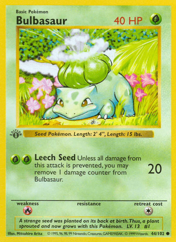 Bulbasaur 44/102 Base Set English Pokémon card