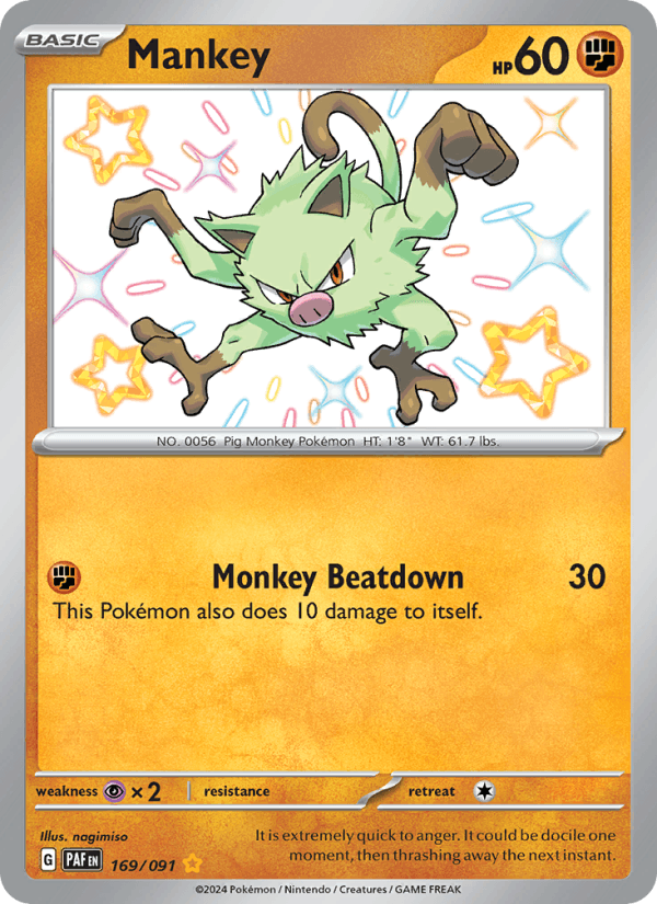 Mankey 169/91 Paldean Fates English Pokémon card