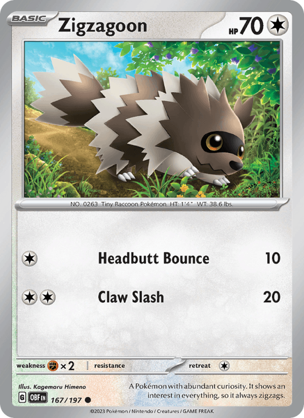 Zigzagoon 167/197 Obsidian Flames English Pokémon card