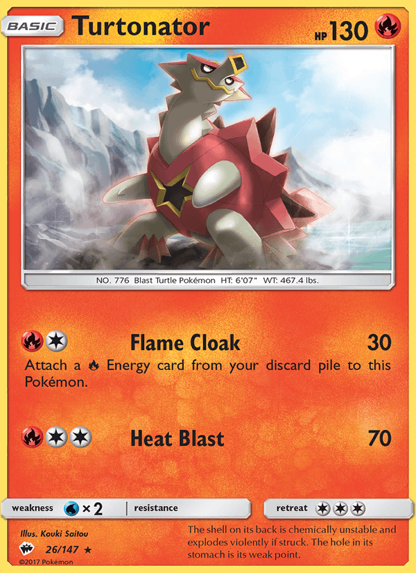 Turtonator 26/147 Burning Shadows English Pokémon card