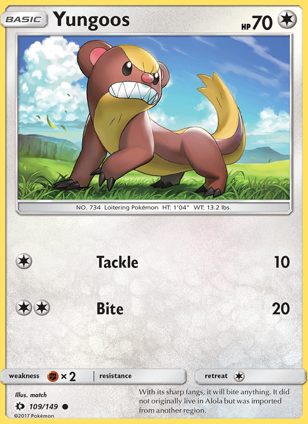 Yungoos 109/149 Sun & Moon Base Set English Pokémon card