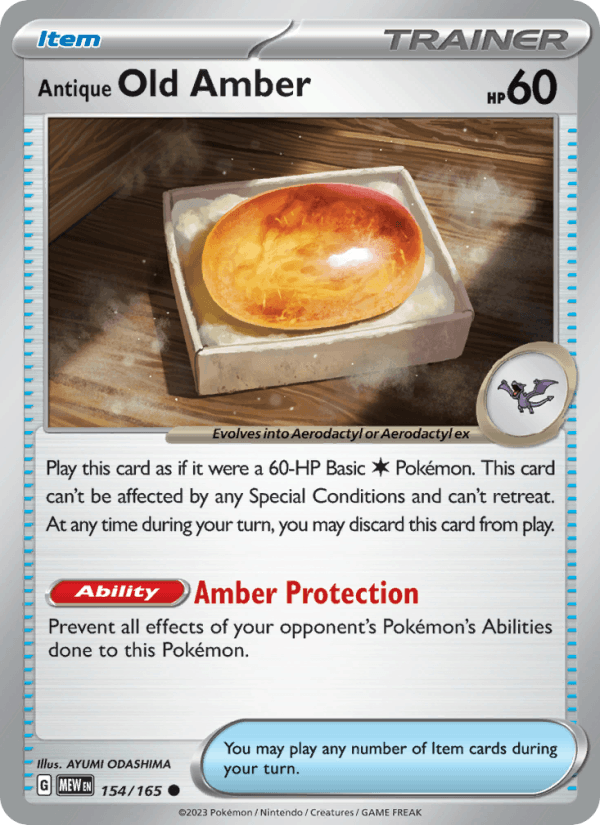Antique Old Amber 154/165 151 English Pokémon card