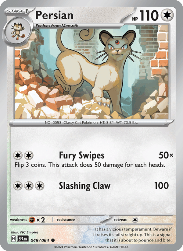 Persian 49/64 Shrouded Fable English Pokémon card