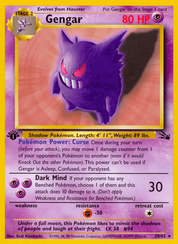 Gengar 20/62 Fossil English Pokémon card
