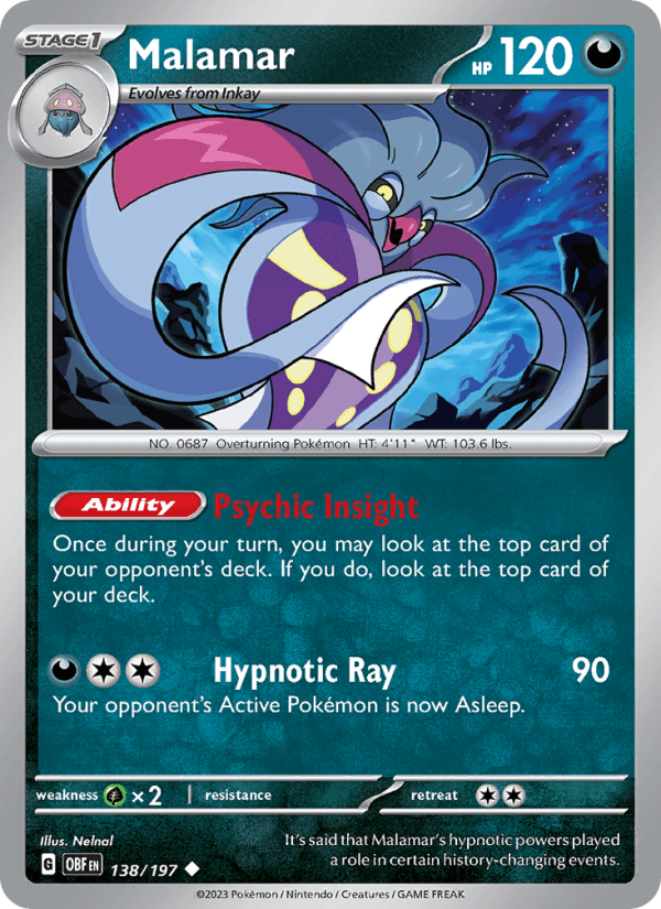 Malamar 138/197 Obsidian Flames English Pokémon card