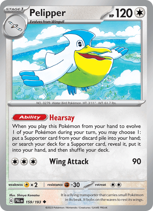 Pelipper 159/193 Paldea Evolved English Pokémon card