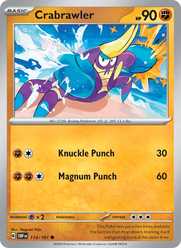 Crabrawler 114/197 Obsidian Flames English Pokémon card