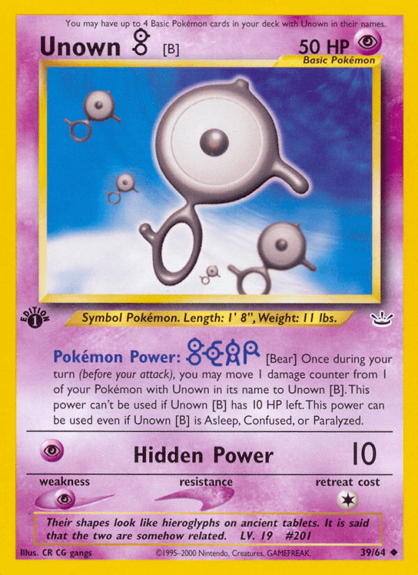 Unown [B] 39 Neo Revelation English Pokemon card
