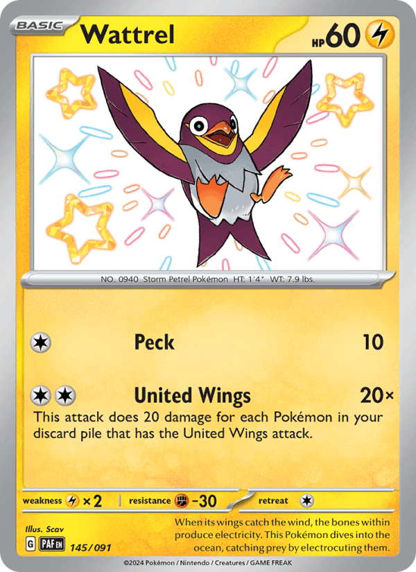 Wattrel 145/91 Paldean Fates English Pokémon card