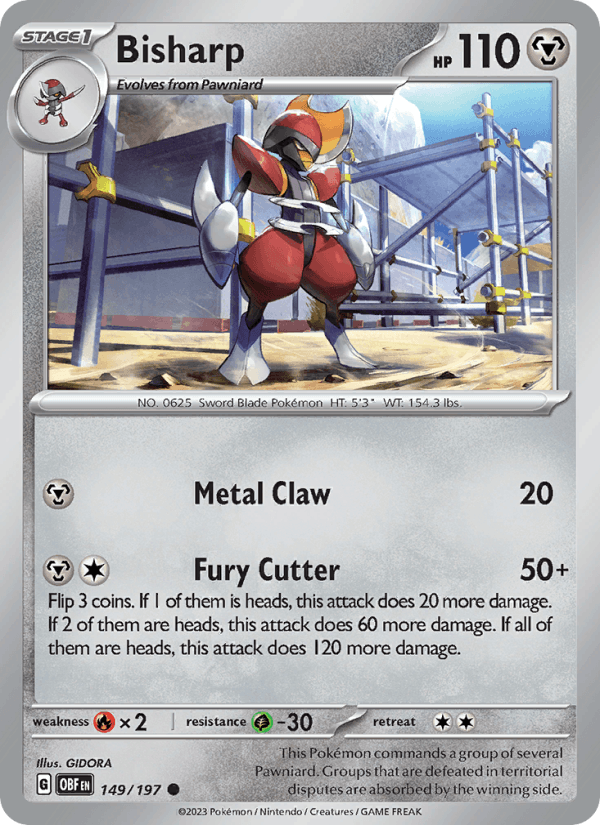 Bisharp 149/197 Obsidian Flames English Pokémon card